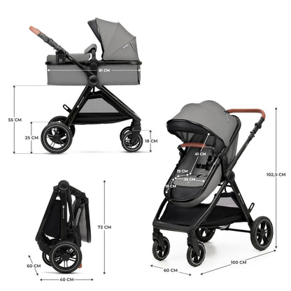 Kinderkraft ESME 3-in-1 vankrikomplekt kandekorvi, jalutuskäru ja i-Size turvahälliga, Moonlight Grey
