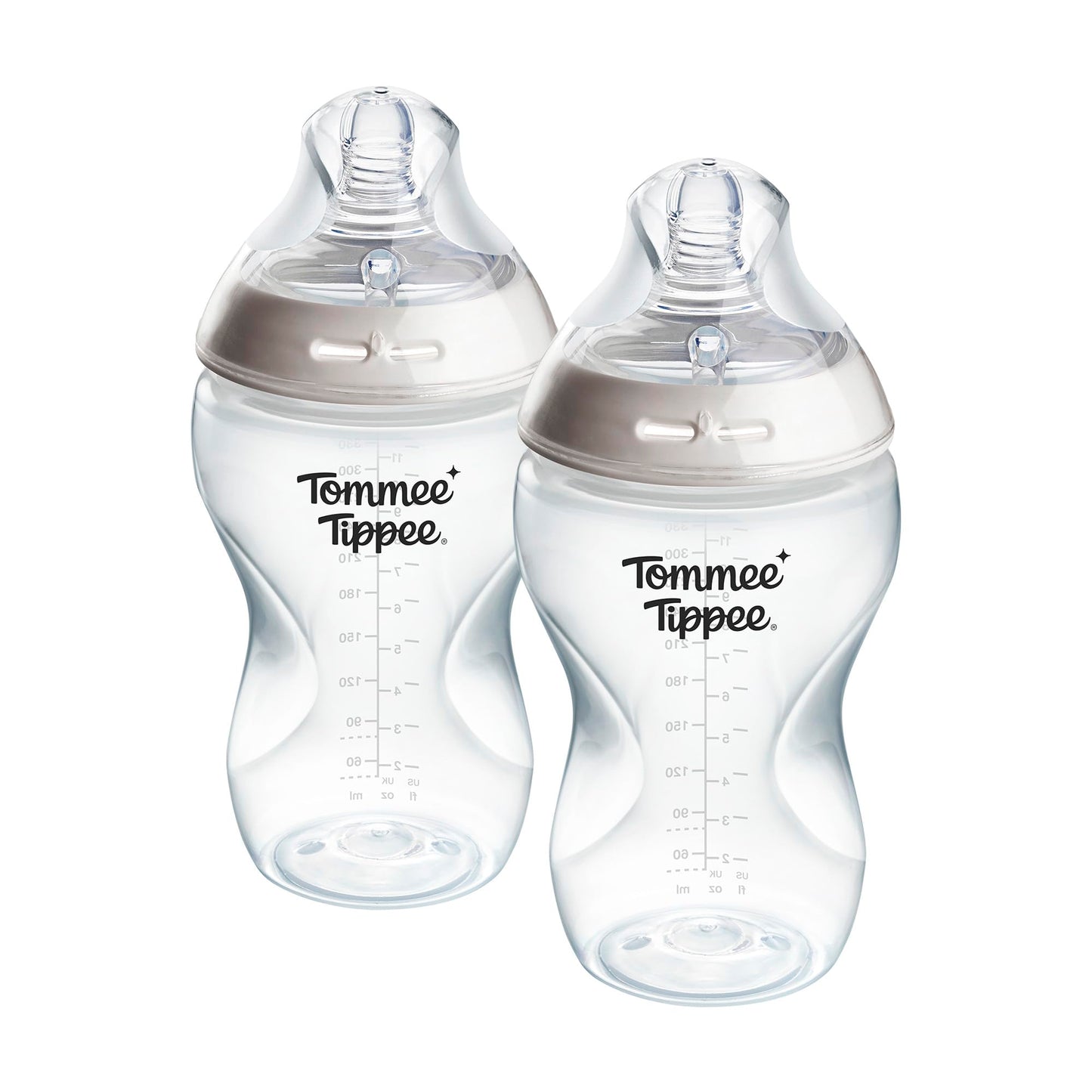 Tommee Tippee Natural Start koolikuvastane lutipudel 340 ml, 2 tk, keskmise vooluga, läbipaistev