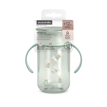 SUAVINEX 360° joogitops käepidemete ja kaanega, 340 ml, roheline, +12M