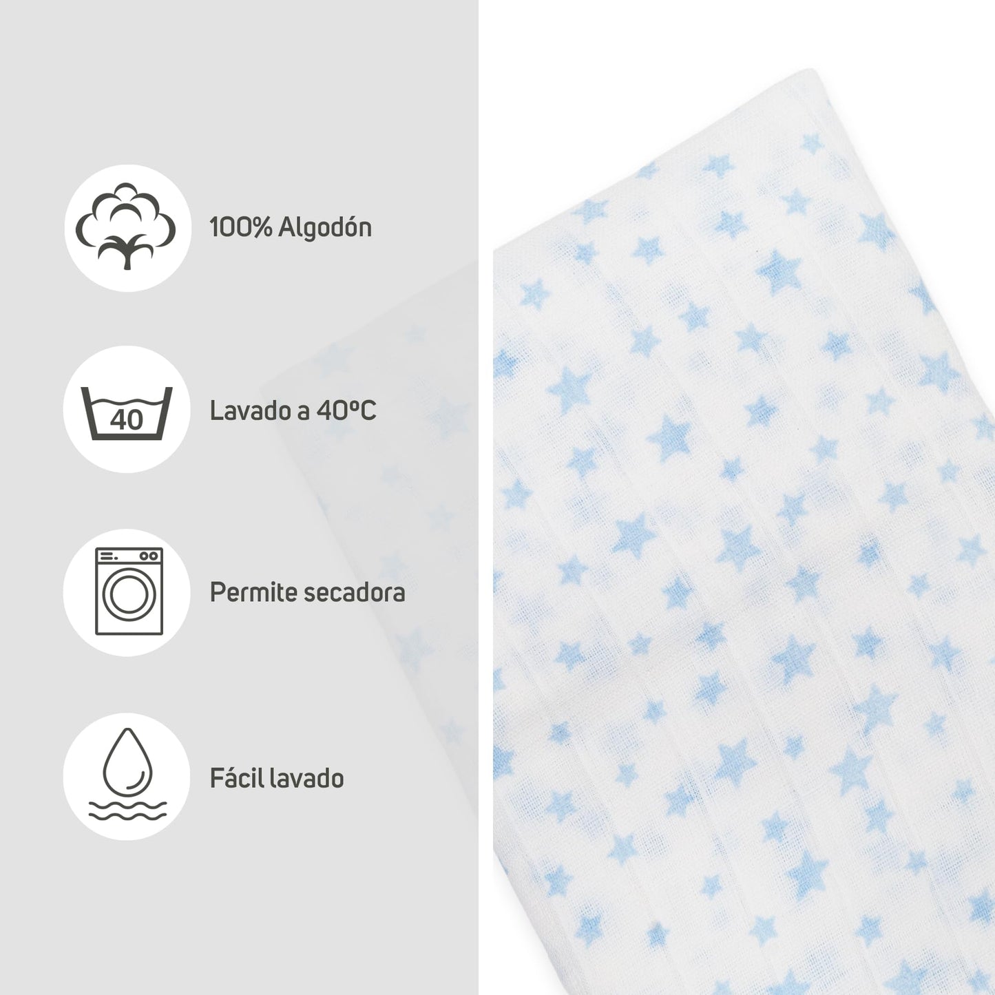 Ti TIN 100% puuvillane musliintekk, hallide tähtedega, 120×120 cm