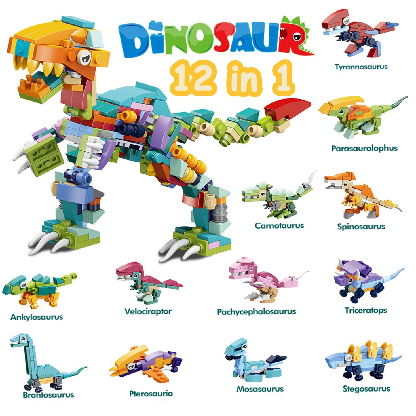 AIDIER 12-ühes dinosauruste ehitusklotsid, hariv ehituskomplekt lastele alates 7. eluaastast