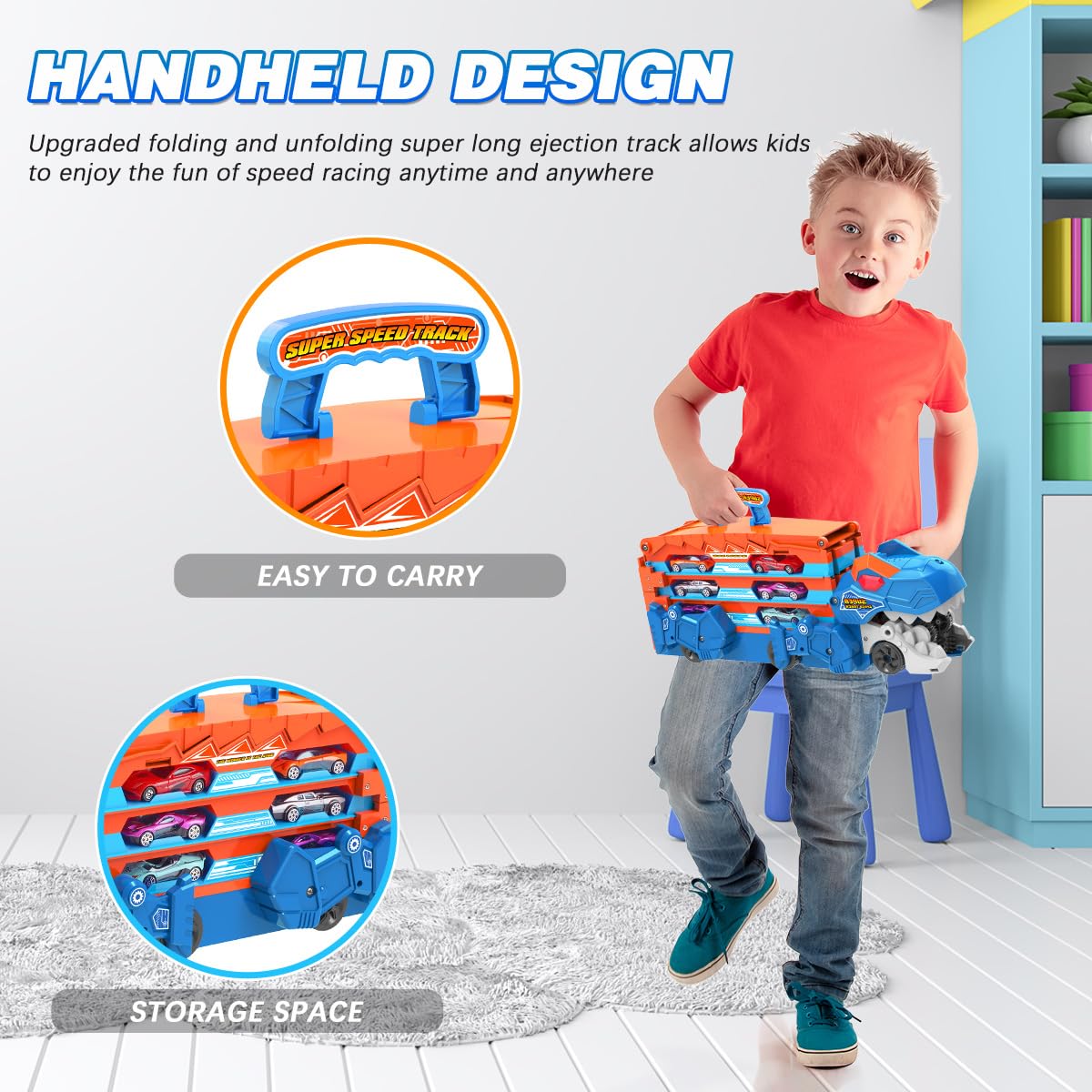 3-in-1 Dinosauruseteemaline transpordiveok ja rallirada 8 mudelautoga