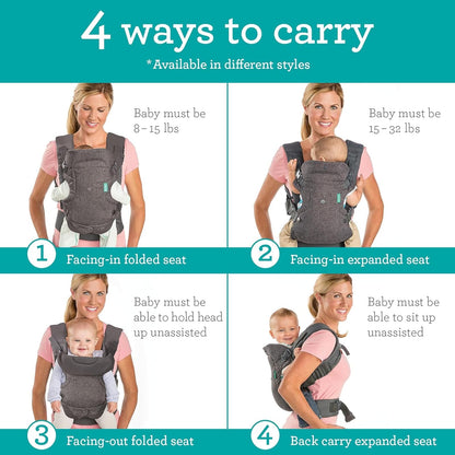 Infantino Flip Advanced 4-ühes ergonoomiline kandekott, vastsündinust kuni 14,5 kg, hall