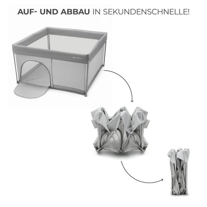 Kinderkraft ZIKI kokkupandav mänguaedik kandekotiga, hall (Grey), 126,5 × 126,5 cm