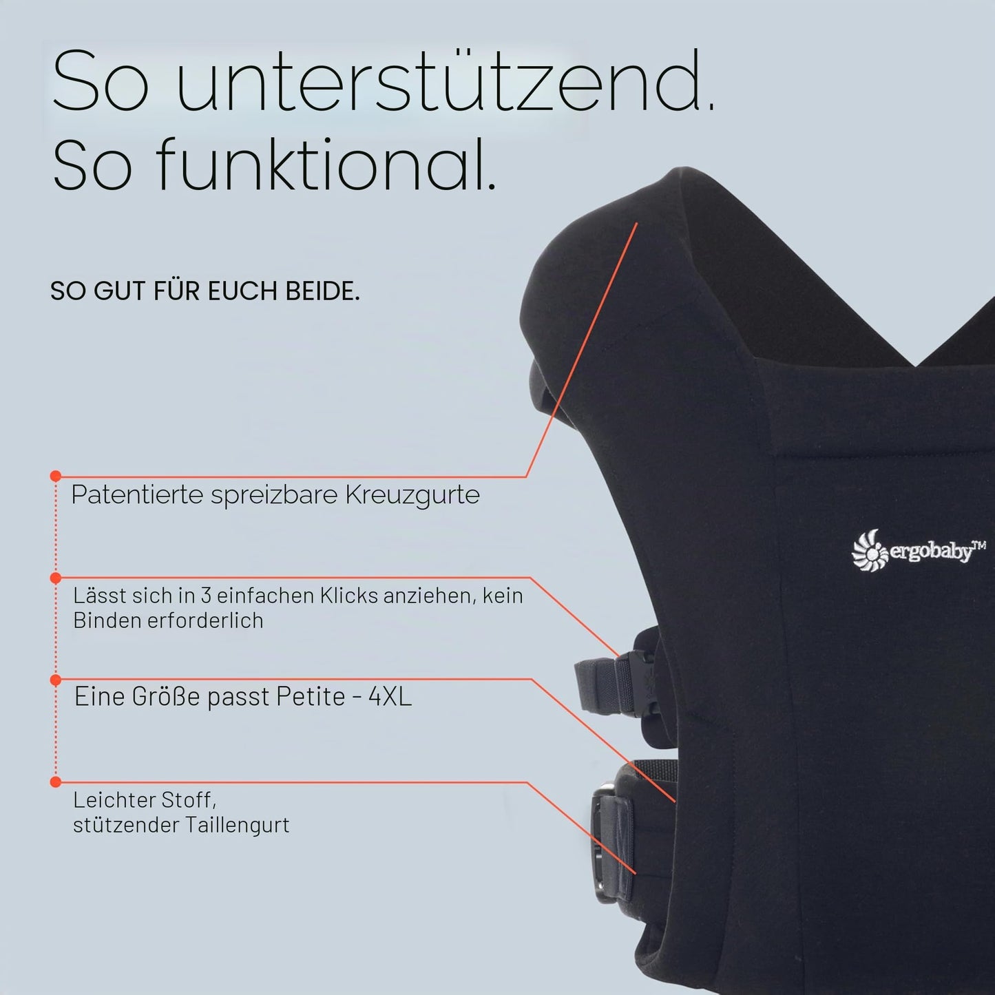 Ergobaby Embrace beebikandekott vastsündinule 0–12 kuud, Pure Black