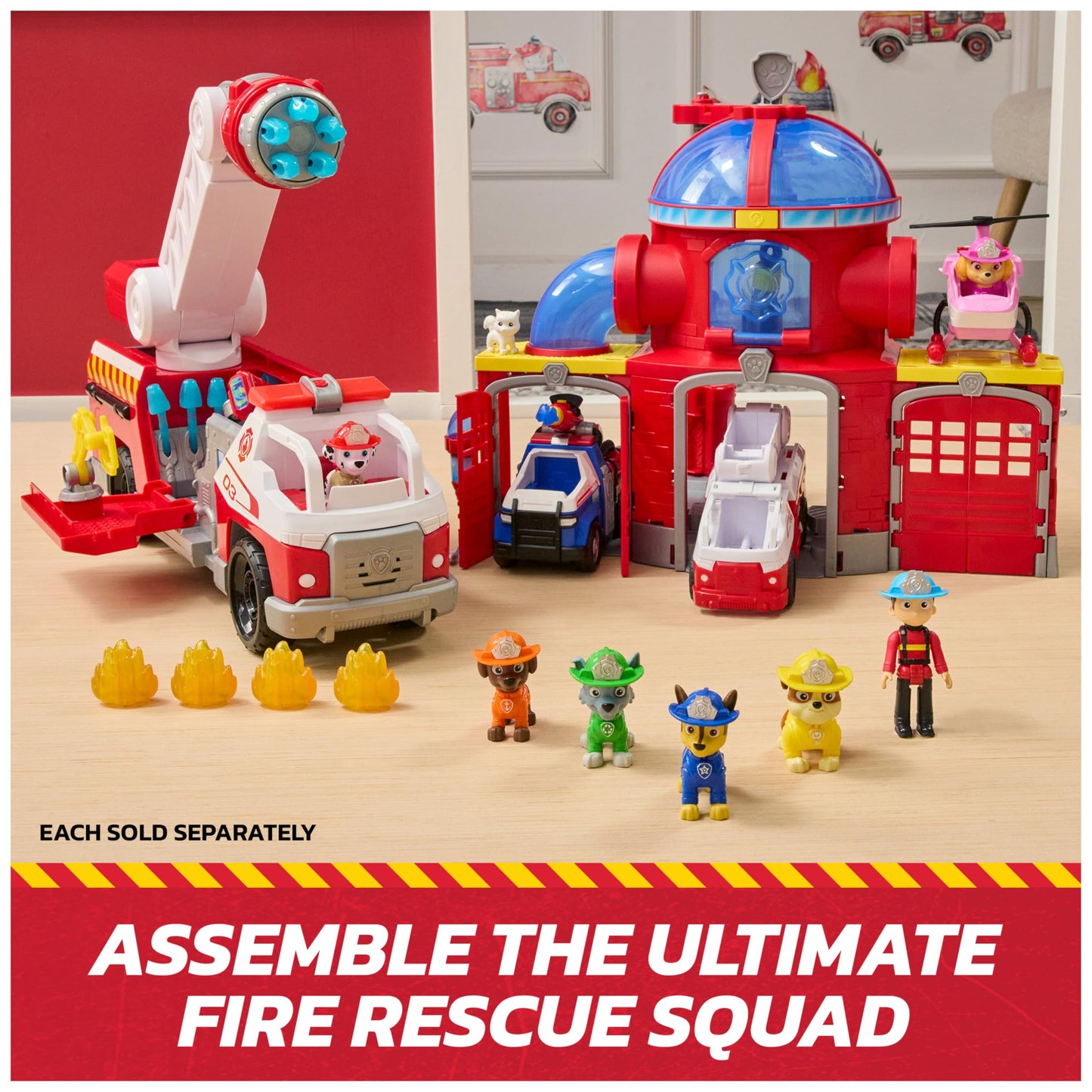 Paw Patrol Fire Rescue Deluxe Marshalli tuletõrjeauto helide, tuleefektide ja miniautoga