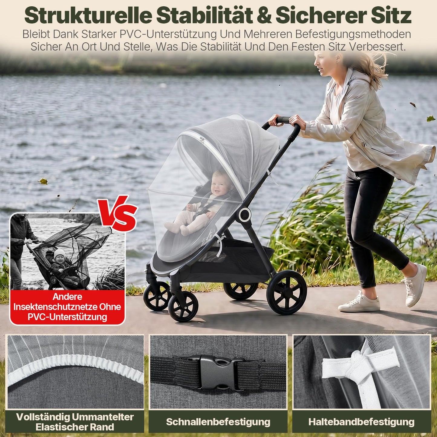 Orzbow universaalne putukavõrk lapsevankrile ja reisivoodile, hall, A2820