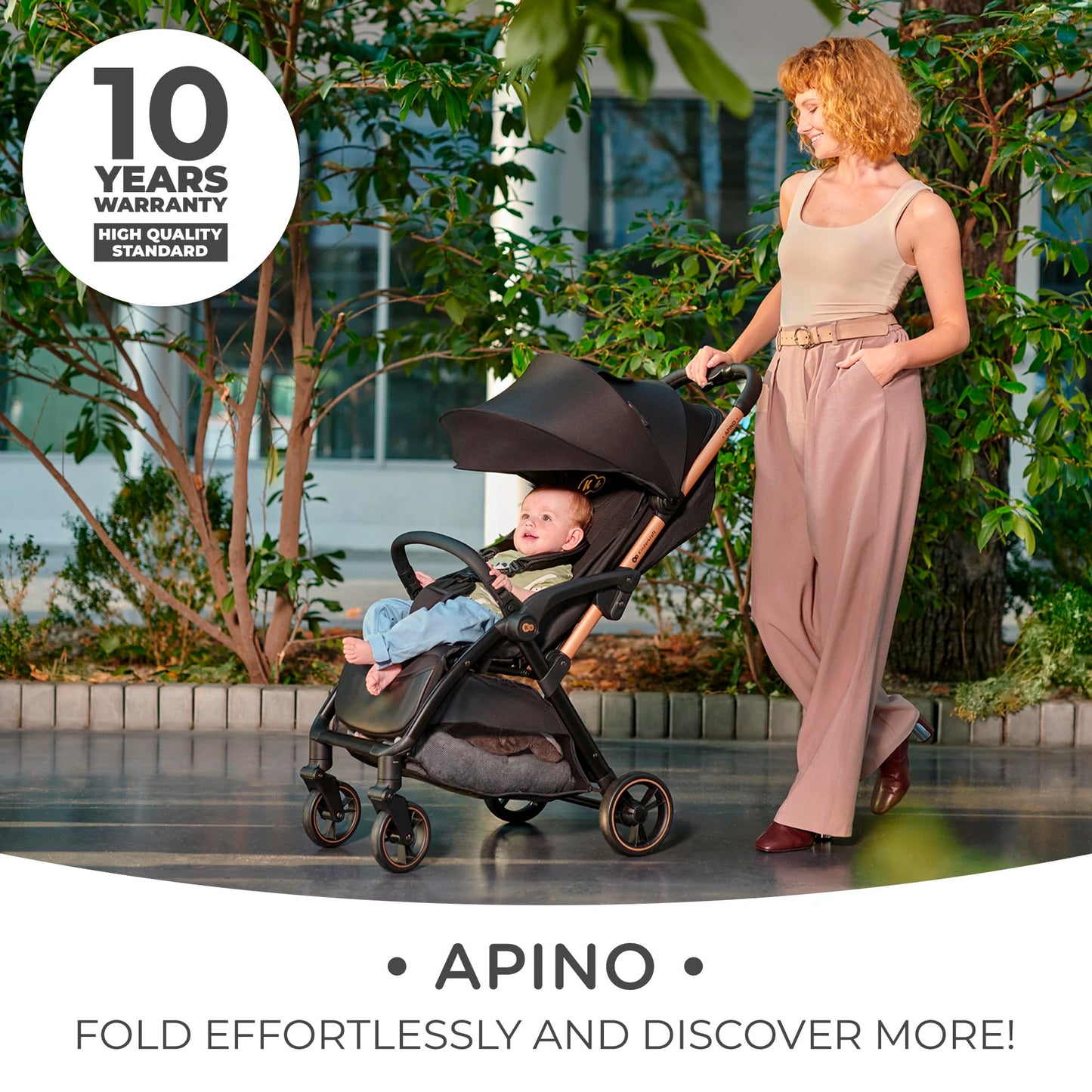 Kinderkraft APINO kerge jalutuskäru kuni 24 kg, auto-fold süsteemiga, beež