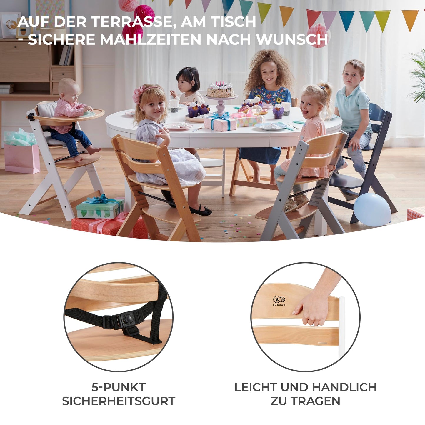 Kinderkraft ENOCK söögitooli istmepadi, 2 tk, valge, pehme, takjakinnitusega