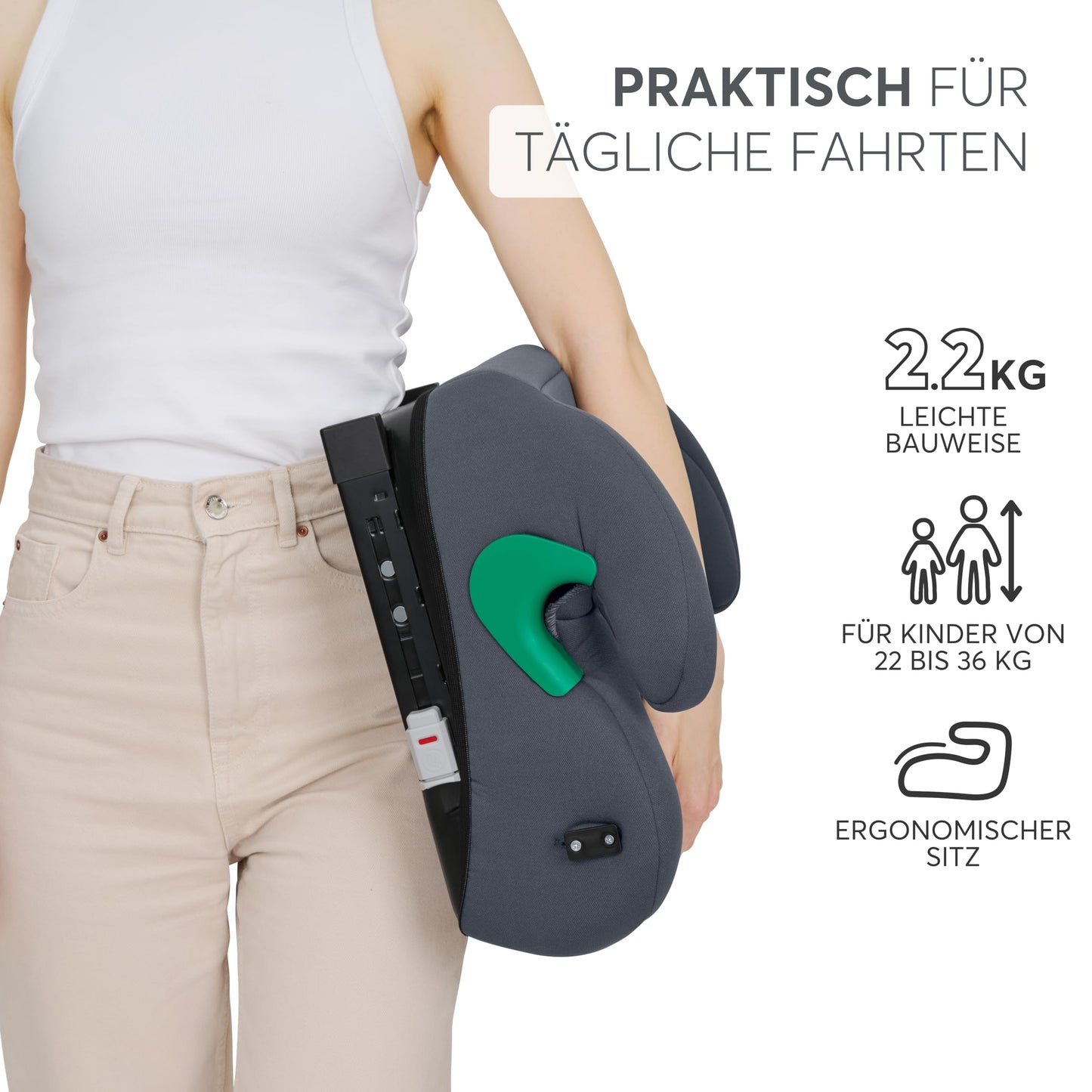 Kikka Boo i-Pop turvatooli istmekõrgendus, i-Size, ISOFIX, 22–36 kg, roheline