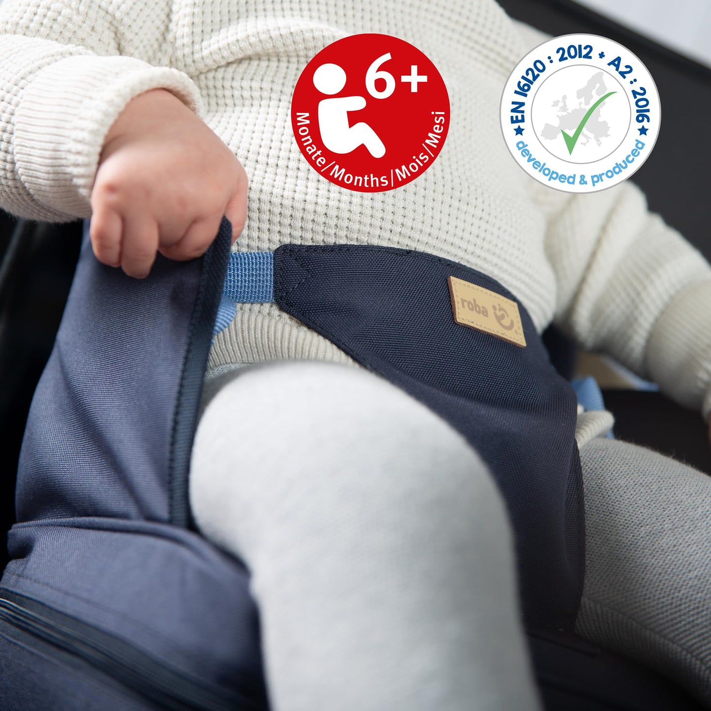 roba täispuhutava õhkpadjaga söögitooli kõrgendusiste lapsele, tumesinine