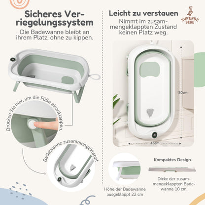 SUPERBE BEBE kokkupandav beebivann vanniistme ja digitaalse termomeetriga, roheline, 0–3 aastat