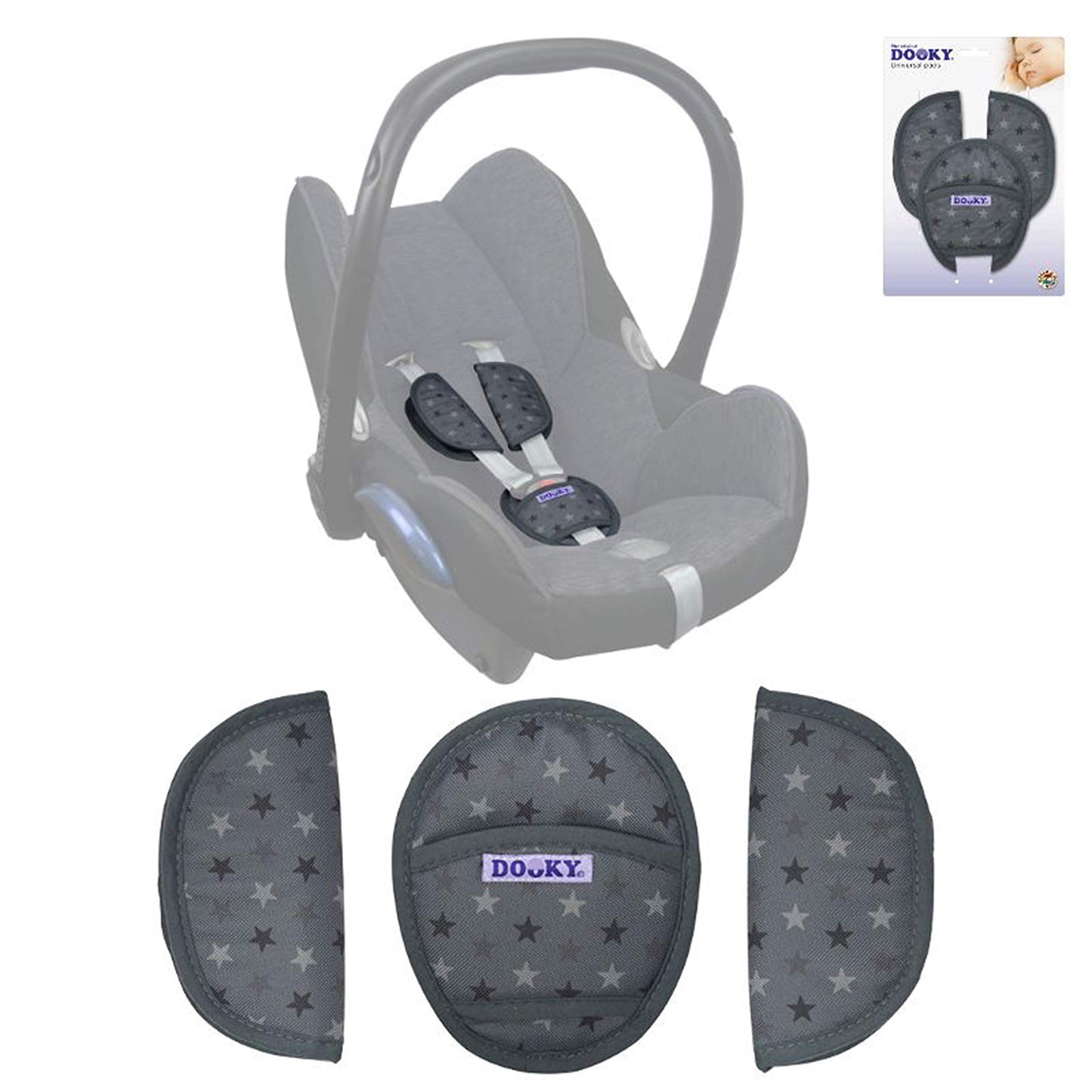 Dooky universaalsed turvavöö pehmendused “Dandelion” – beebitoolile, vankrile ja turvatoolile, valged