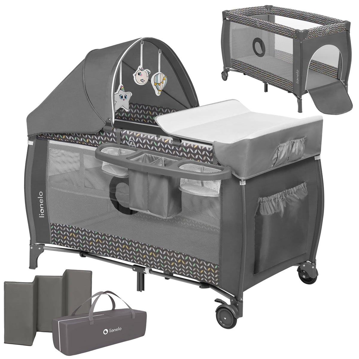 Lionelo Sven Plus 4-ühes reisivoodi mähkimislauaga kuni 15 kg, hall (Grey Scandi)