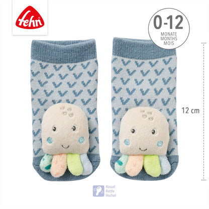 Fehn baby socks with rattle octopus, 0–12 months, 12 cm