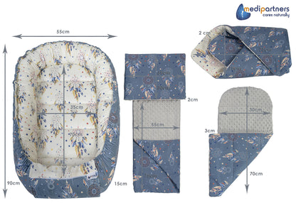 Medi Partners beebipesa komplekt vastsündinule, 5-osaline, tumesinine/unenägudepüüdja