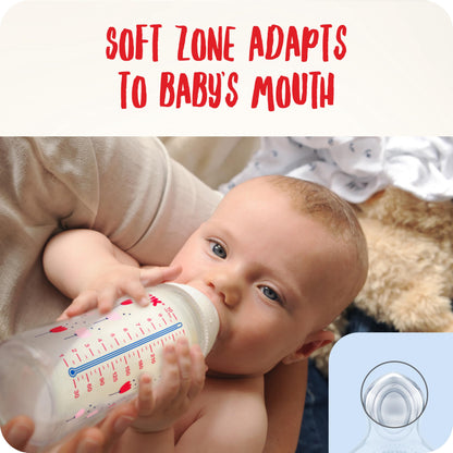 NUK First Choice+ Perfect Start beebipudelite komplekt, 0–6 kuud, südamekujundusega, valge