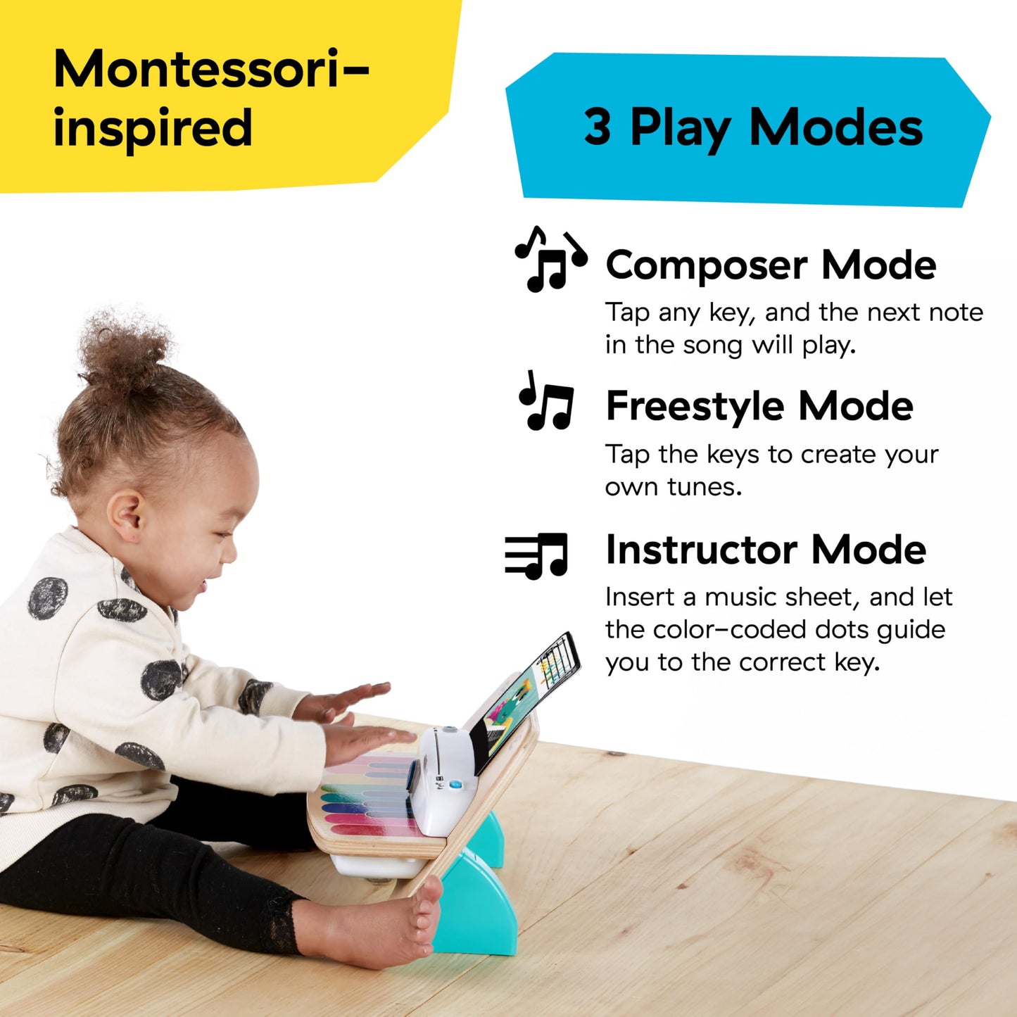 Baby Einstein & Hape Magic Touch puidust mängupiano, Montessori muusikamänguasi, 6+ kuud