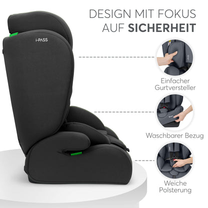 KikkaBoo i-PASS i-Size turvatool 9–36 kg (76–150 cm), must