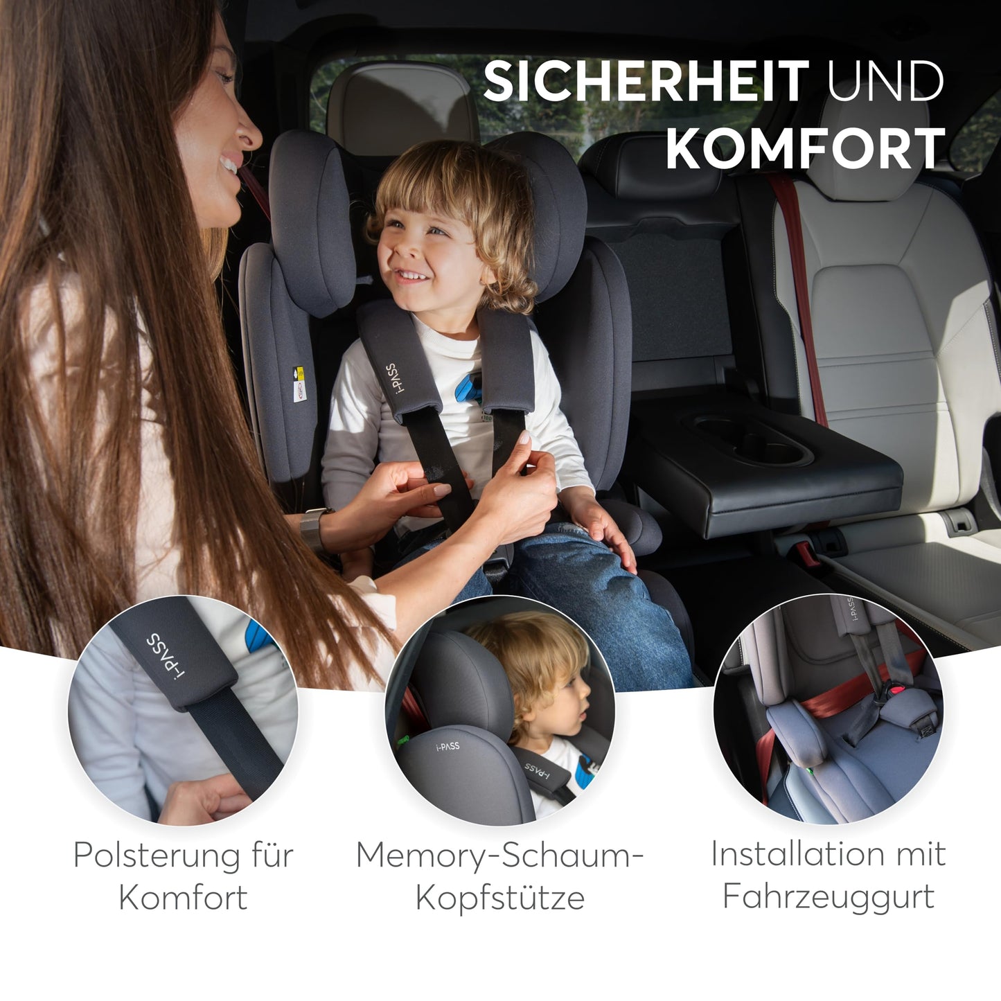KikkaBoo i-PASS i-Size turvatool 76–150 cm (9–36 kg), Army Green