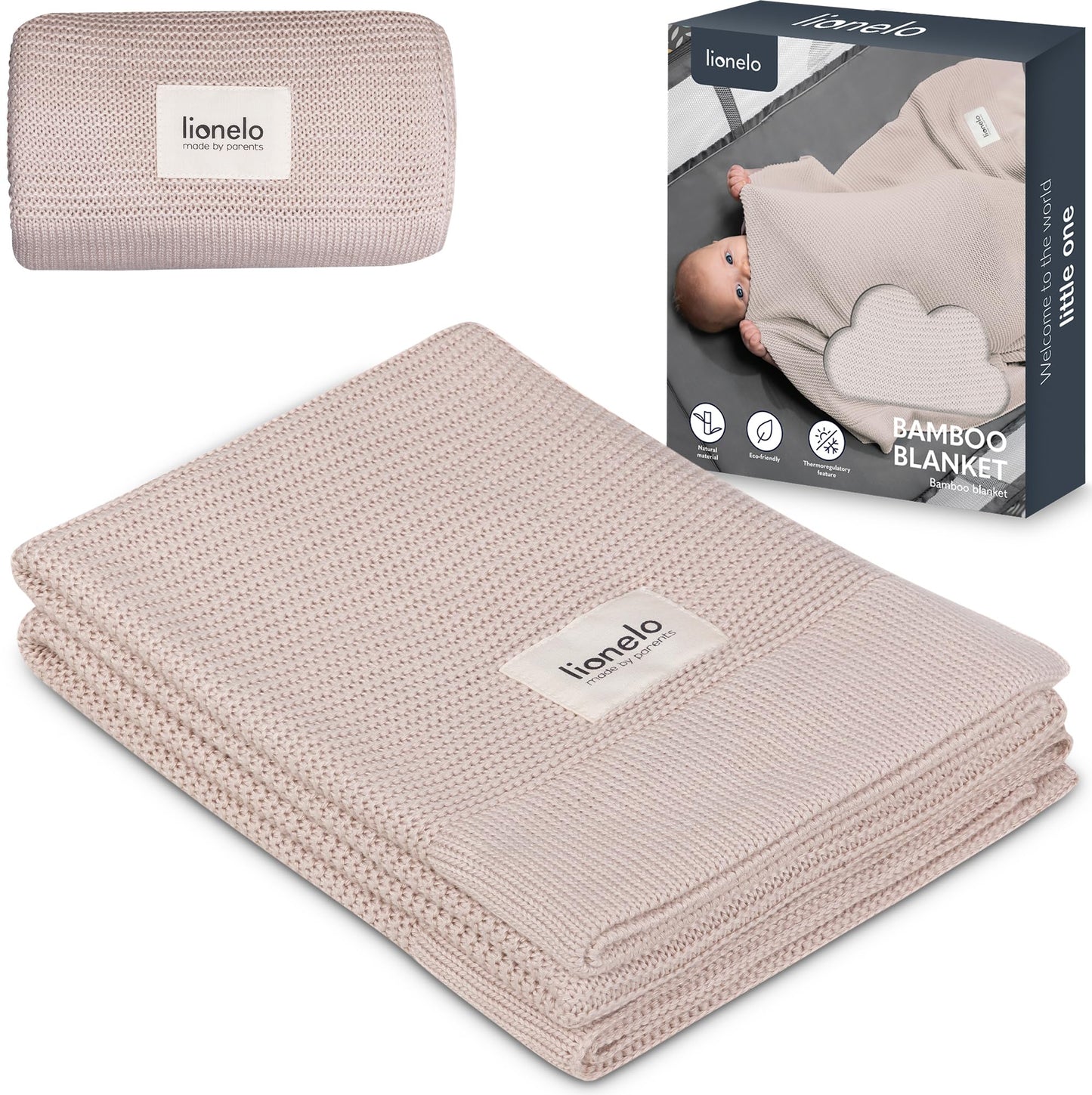 Lionelo bambusest beebitekk 100×75 cm, 100% puuvill, antibakteriaalne ja hüpoallergeenne, beež