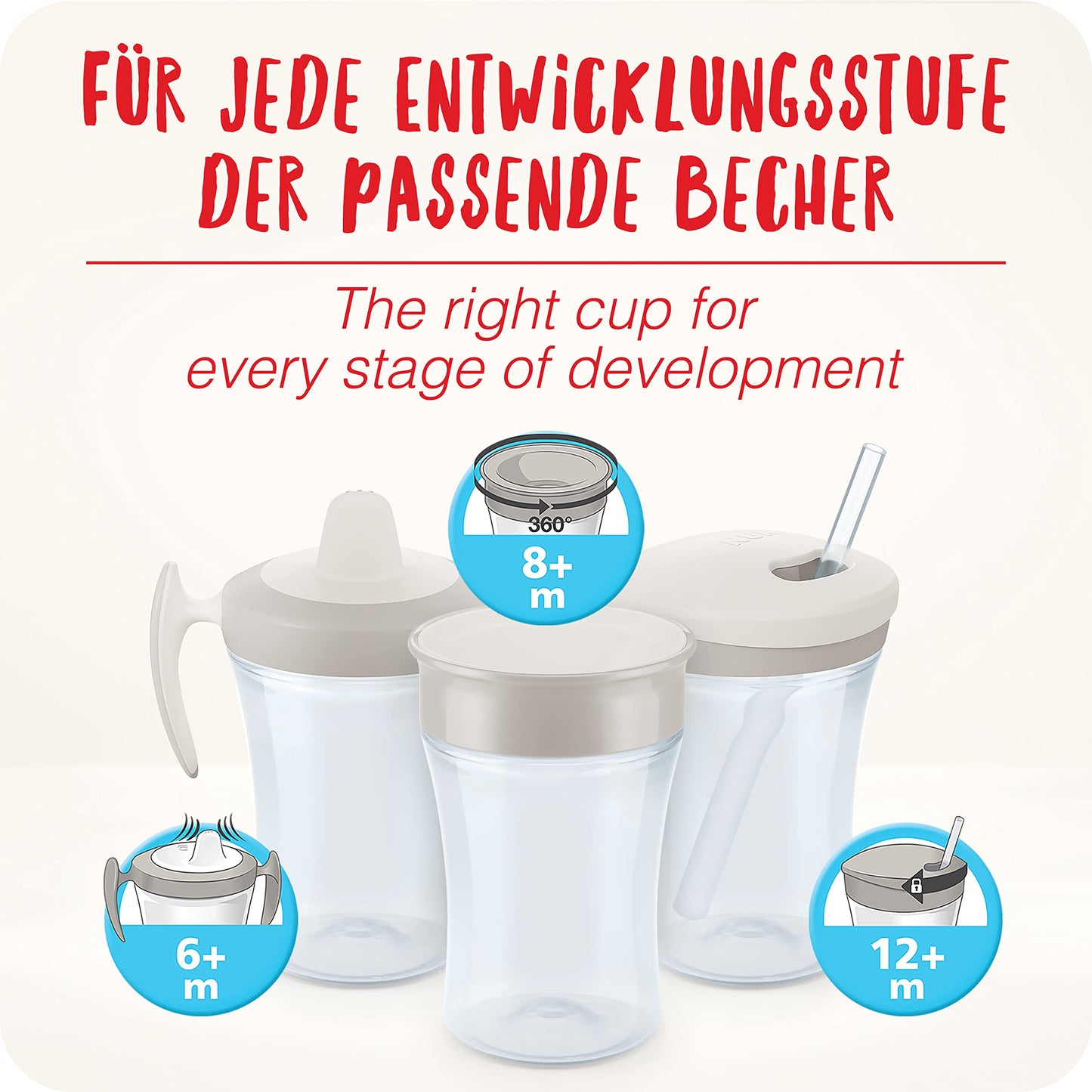 NUK Magic Cup treeningtass 230 ml, lekkekindel 360° joogiserv, 8+ kuud, komplekt 2 tk