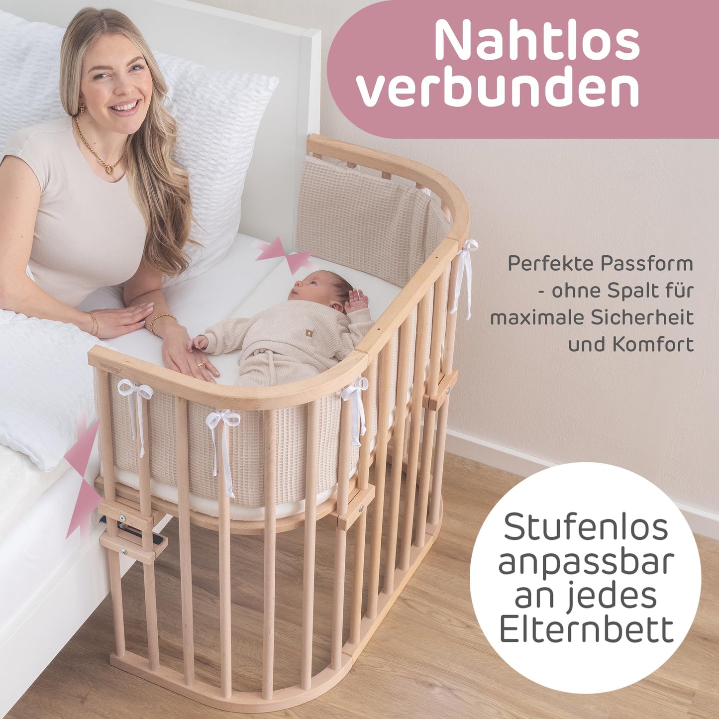 babybay Original vooditasku pöögipuust, naturaalne + voodipehmendus (mesh), lina ja madrats