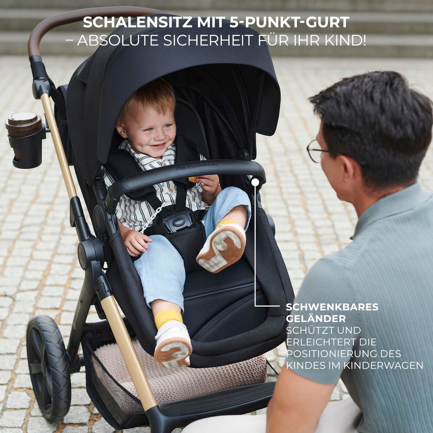 Kinderkraft MOOV2 AIR 3-ühes vanker, MINK PRO I-SIZE turvatooliga, helehall