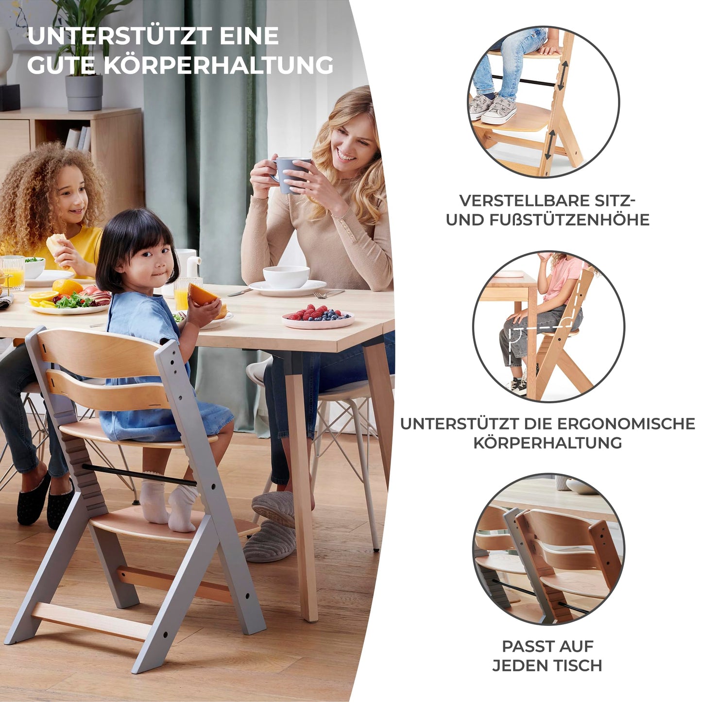 Kinderkraft ENOCK söögitooli istmepadi, 2 tk, valge, pehme, takjakinnitusega