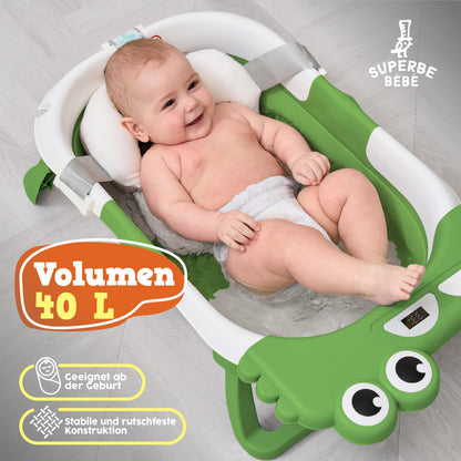 SUPERBE BEBE kokkupandav beebivann termomeetri ja vannipadjakuga, roheline, sünnist 3. eluaastani