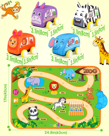 Vanmor baby ride-on car set with animal-shaped cars and music mat, 12+ months
