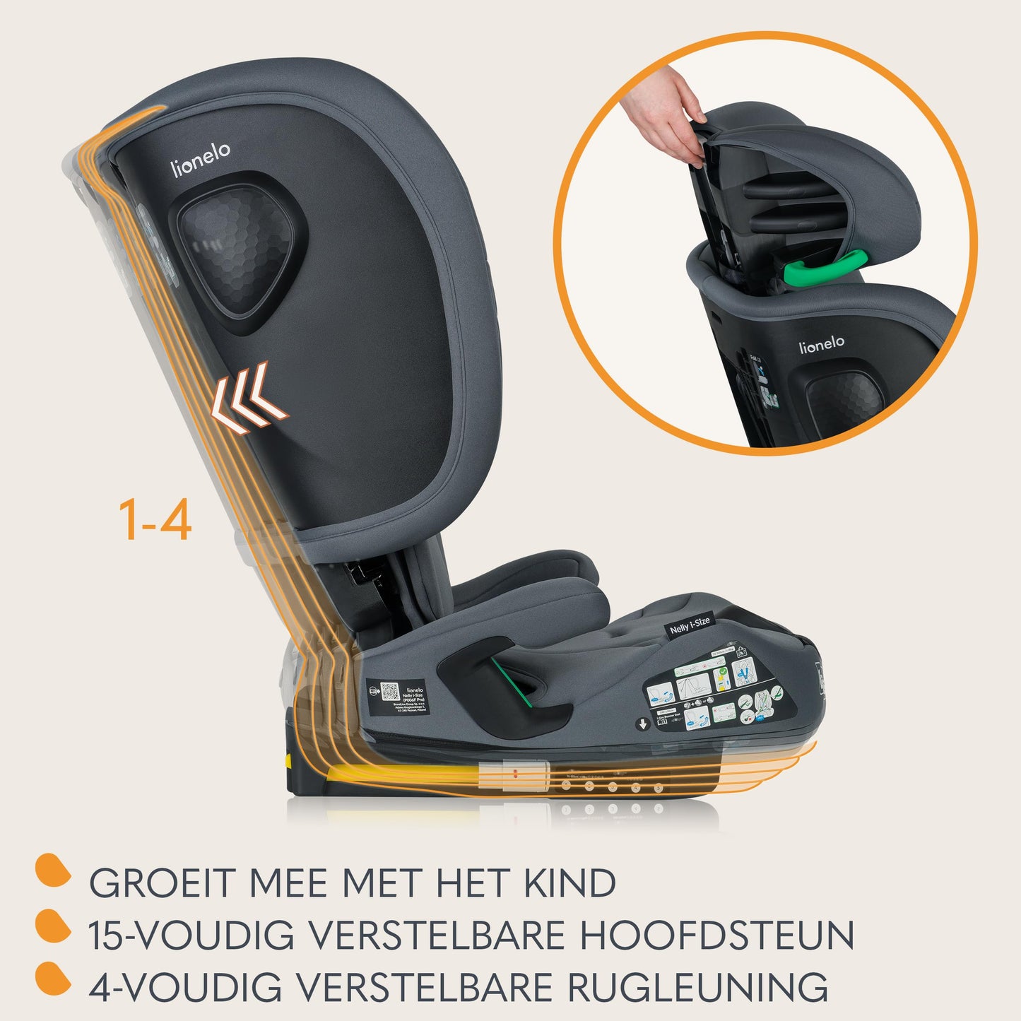 Lionelo Nelly i-Size ISOFIX turvatool 76–150 cm, kokkupandav, grafiithall