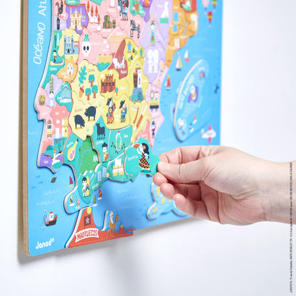 Janod magnetiline Hispaania kaart – puidust pusle 60 tükiga