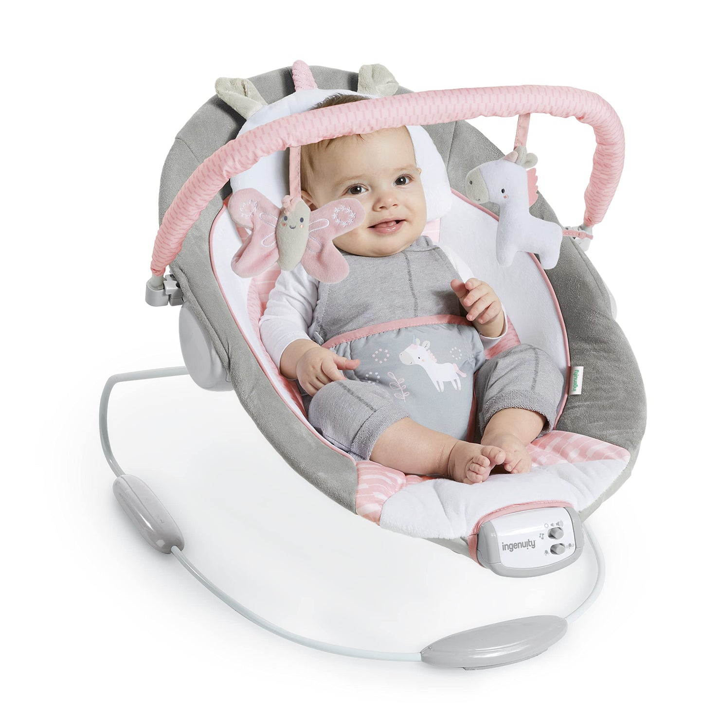 Ingenuity beebikiik Soothing Bouncer - Flora The Unicorn vibratsiooni ja helidega – 0–6 kuud, kuni 9 kg