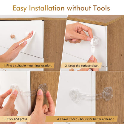 AiQInu child safety locks for cabinets and drawers, transparent, 9 pcs
