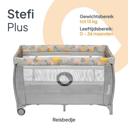 Lionelo Stefi Plus kokkupandav reisivoodi ja mänguaedik madratsiga, hall/lillemuster