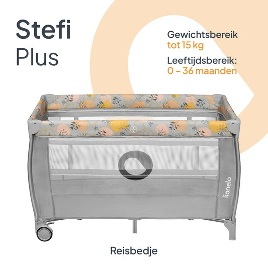 Lionelo Stefi Plus kokkupandav reisivoodi ja mänguaedik madratsiga, hall/lillemuster