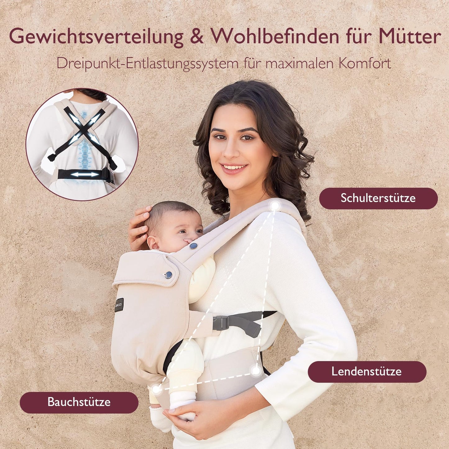 Momcozy beebikandja BC001-1, khaki, 3-24 kuud, 3,2-20 kg