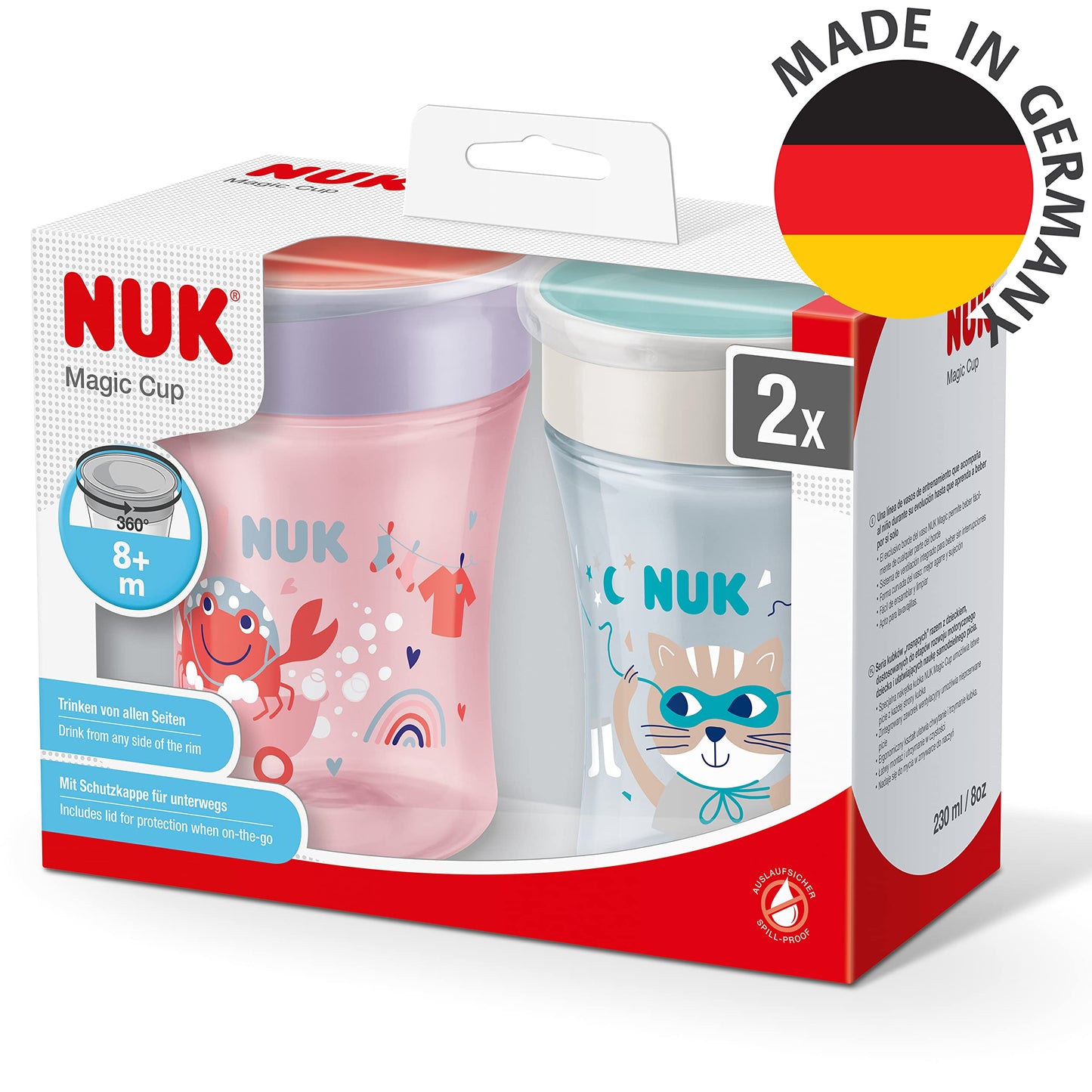 NUK Magic Cup treeningtass 230 ml, lekkekindel 360° joogiserv, 8+ kuud, komplekt 2 tk