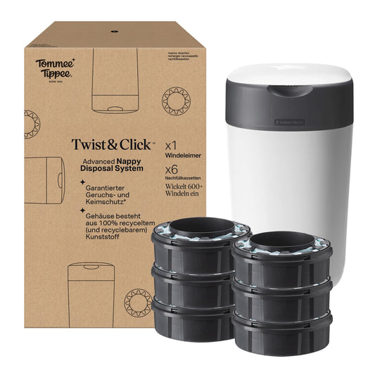 Tommee Tippee Twist & Click Advanced mähkmekonteiner + 6 täitekassetti, valge
