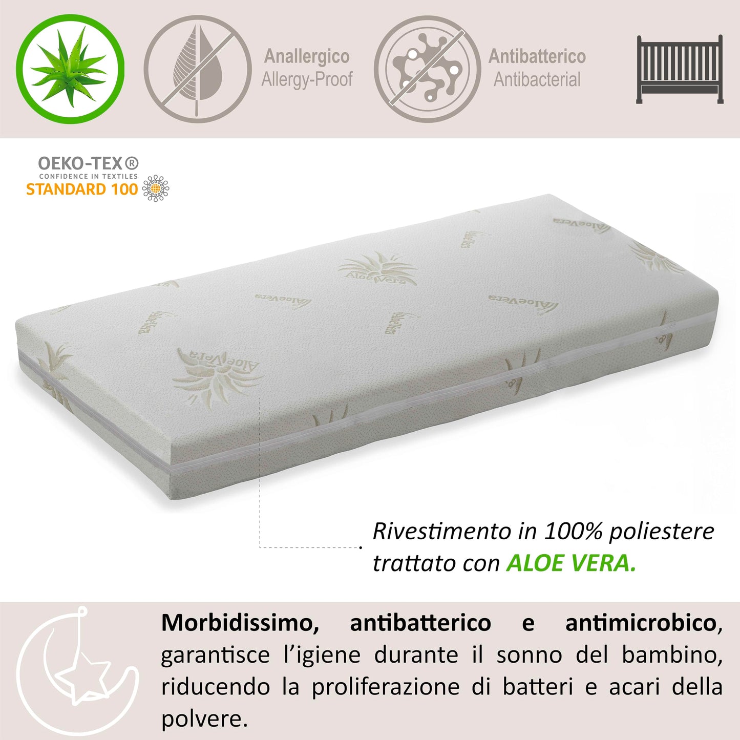 Italbaby Aloe Vera beebimadrats 60 x 125 x 11 cm