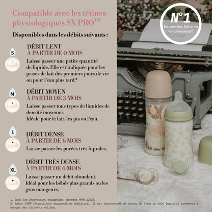 Suavinex lutipudel 360 ml SX Pro sümmeetrilise silikoonlutiga, kiire vool, Poetry, beež