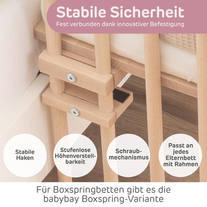 babybay Original vooditasku pöögipuust, naturaalne + voodipehmendus (mesh), lina ja madrats