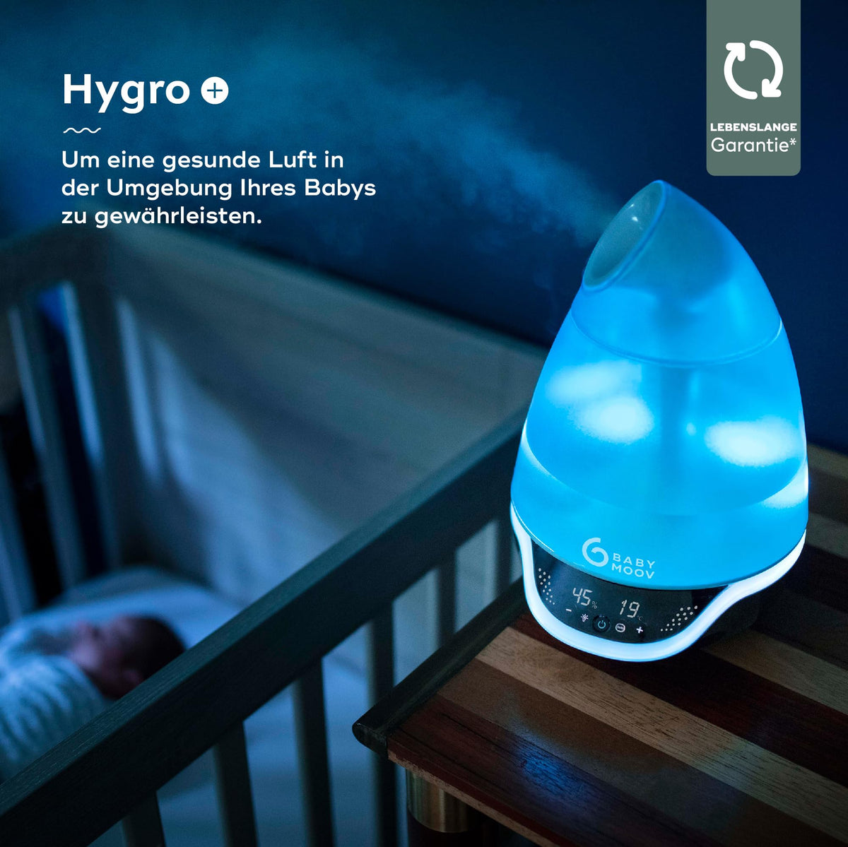Babymoov Hygro Plus digitaalne õhuniisutaja 7 värviga öölambiga, 2,5 l, kuni 20 m²
