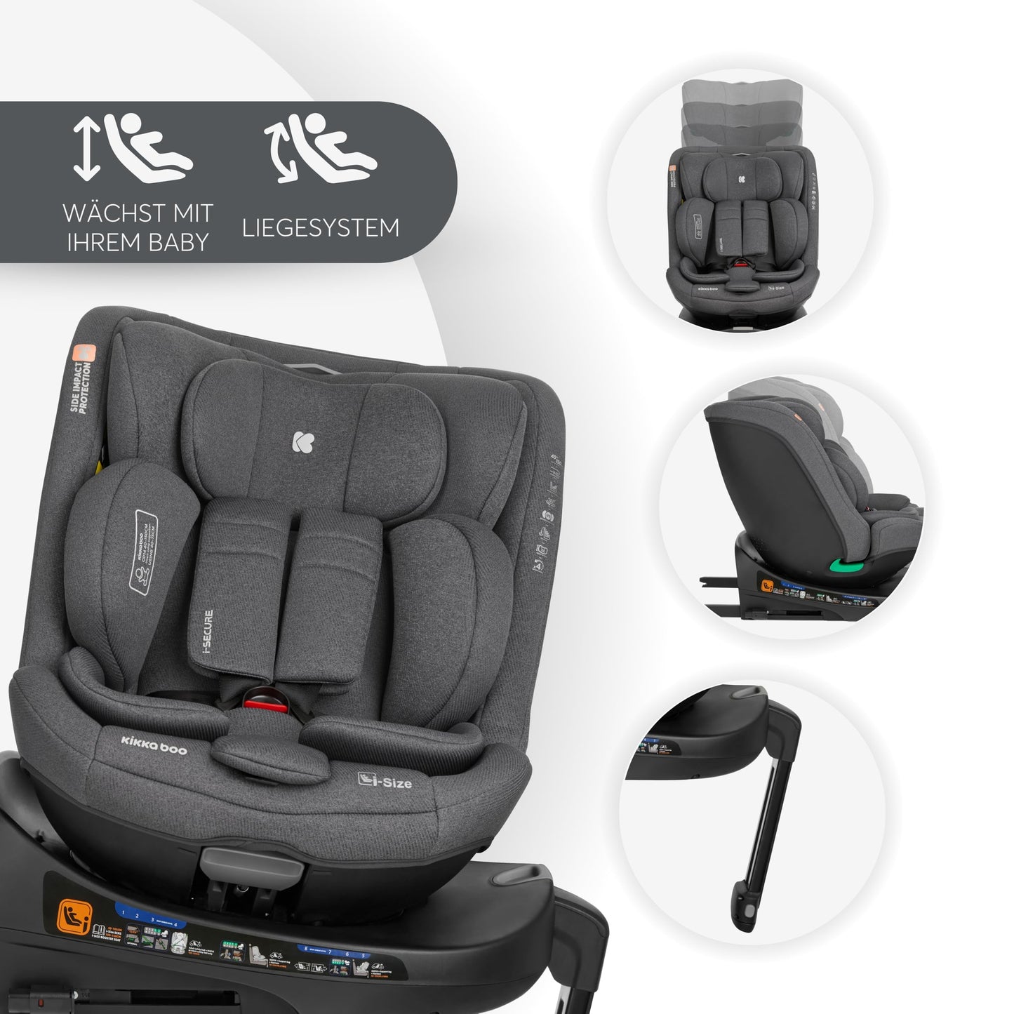 KikkaBoo i-SECURE 360° pöörlev turvatool 0–36 kg / 40–150 cm, tumehall