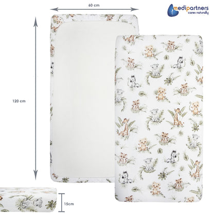 Medi Partners voodilina 60 x 120 cm, 3 tk, Safari-valge-hall, 100% puuvill