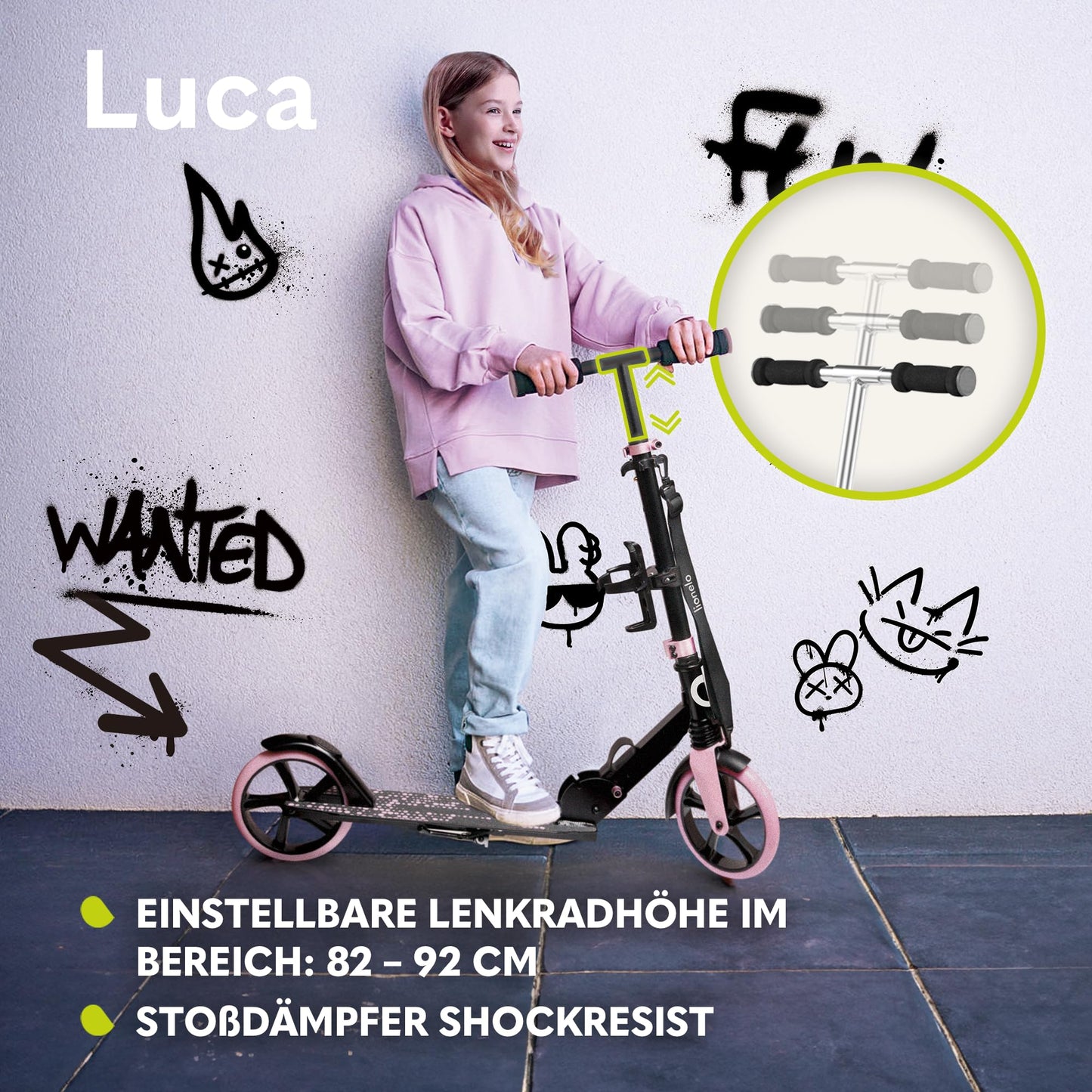 Lionelo Luca tõukeratas, kokkupandav, 200 mm PU-rattad, kuni 100 kg