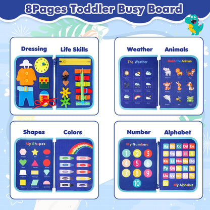 Montessori vildist Busy Board sensoorne kohver, 7 paneeli, 1–7 a lastele, sinine