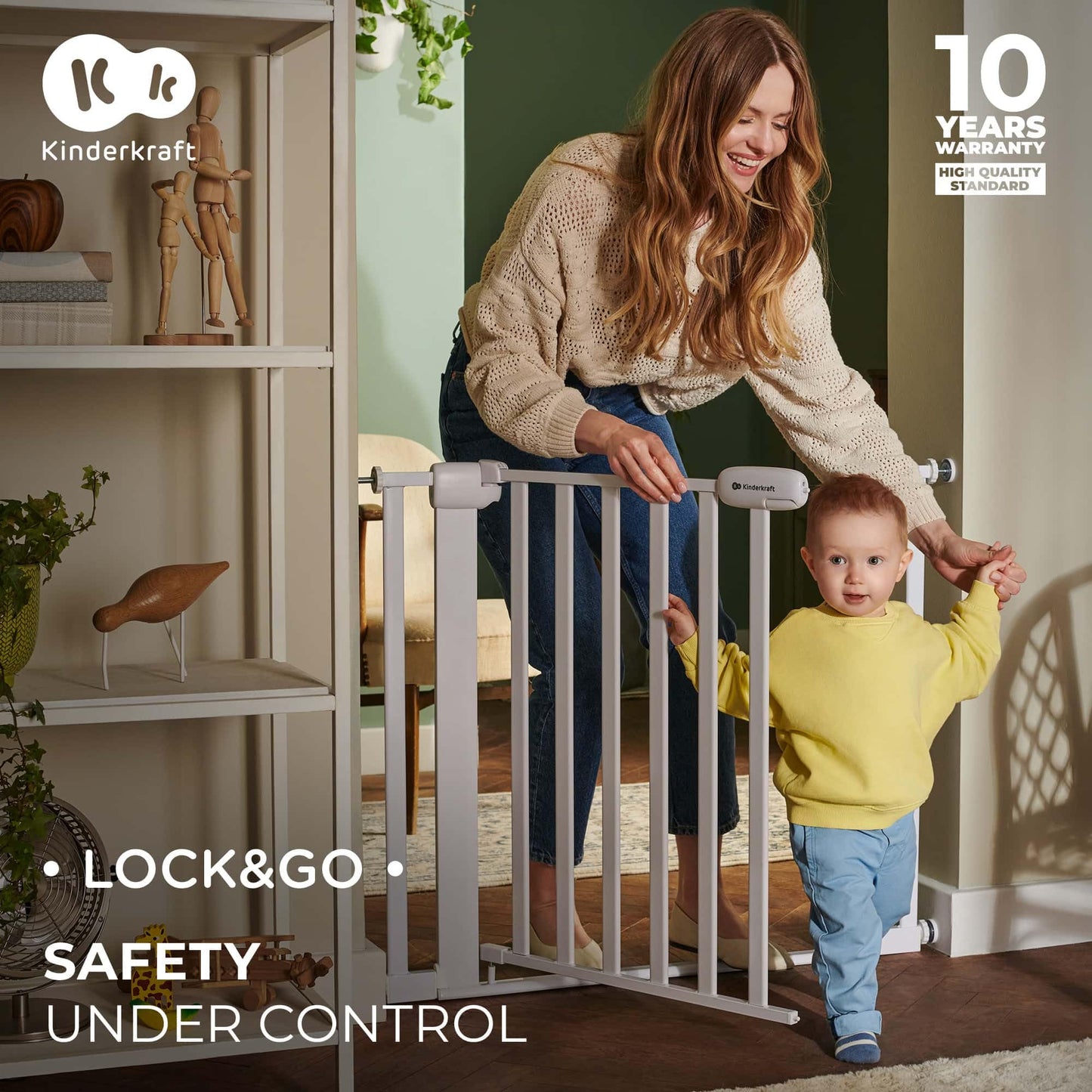 Kinderkraft LOCK&GO turvavärav, 75–103 cm, puitviimistlus