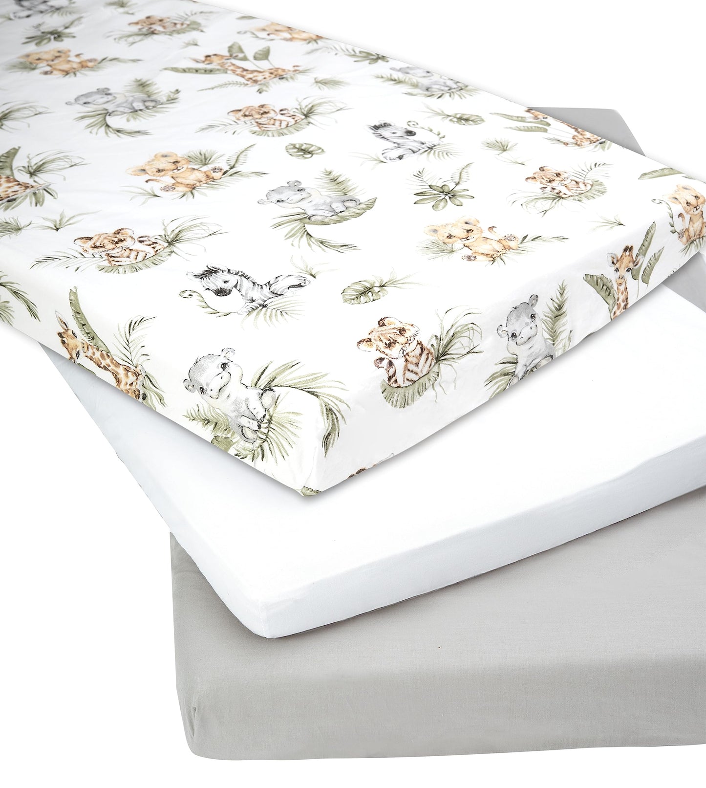 Medi Partners voodilina 60 x 120 cm, 3 tk, Safari-valge-hall, 100% puuvill